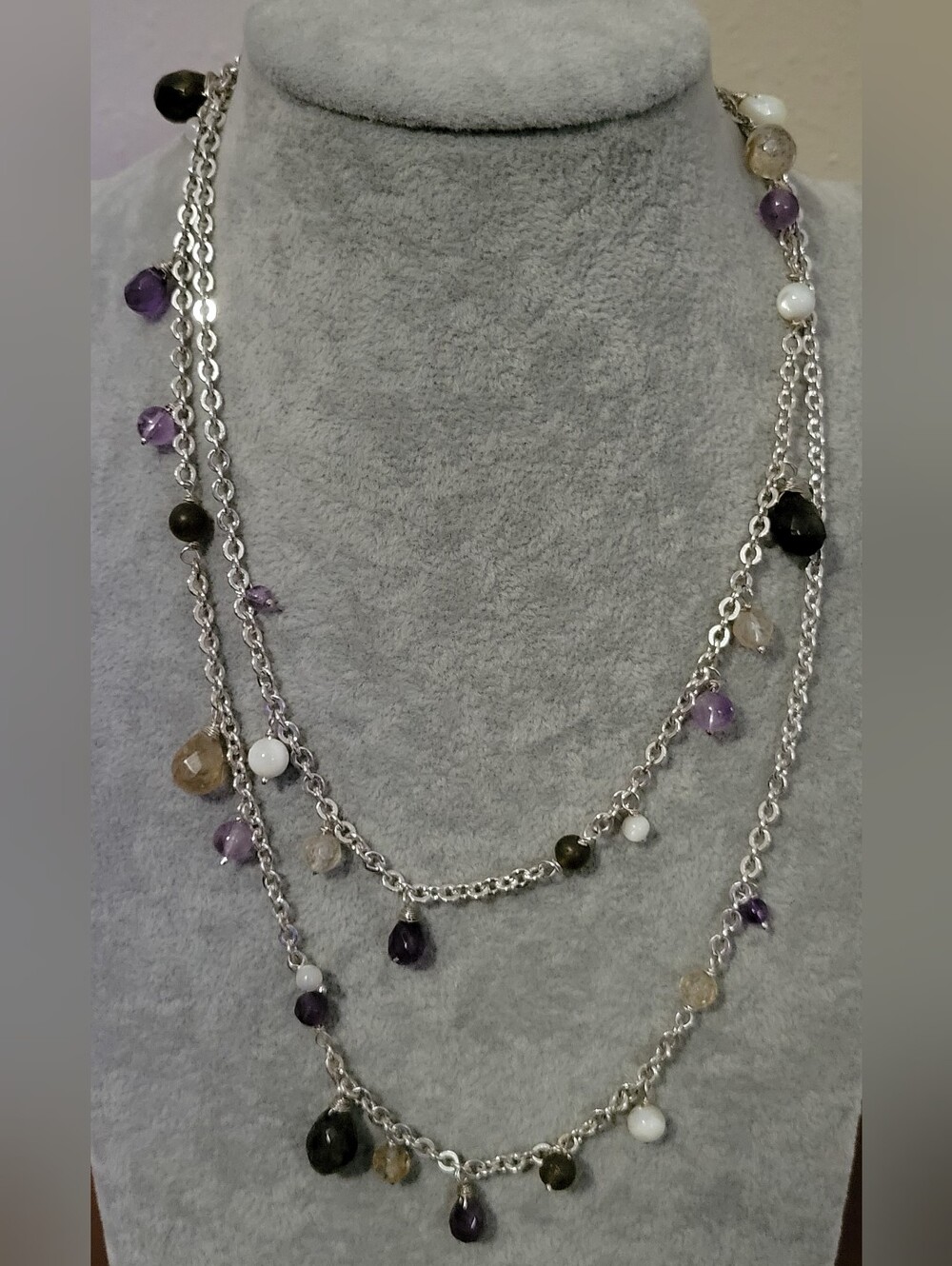 J.Jill Silver-Tone Mixed Gemstone Beaded Station Necklace Multi-Stone